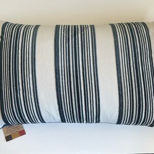 Caldeira Navy Blue & White Velvet Striped Feathered Lumbar Decorative Pillow